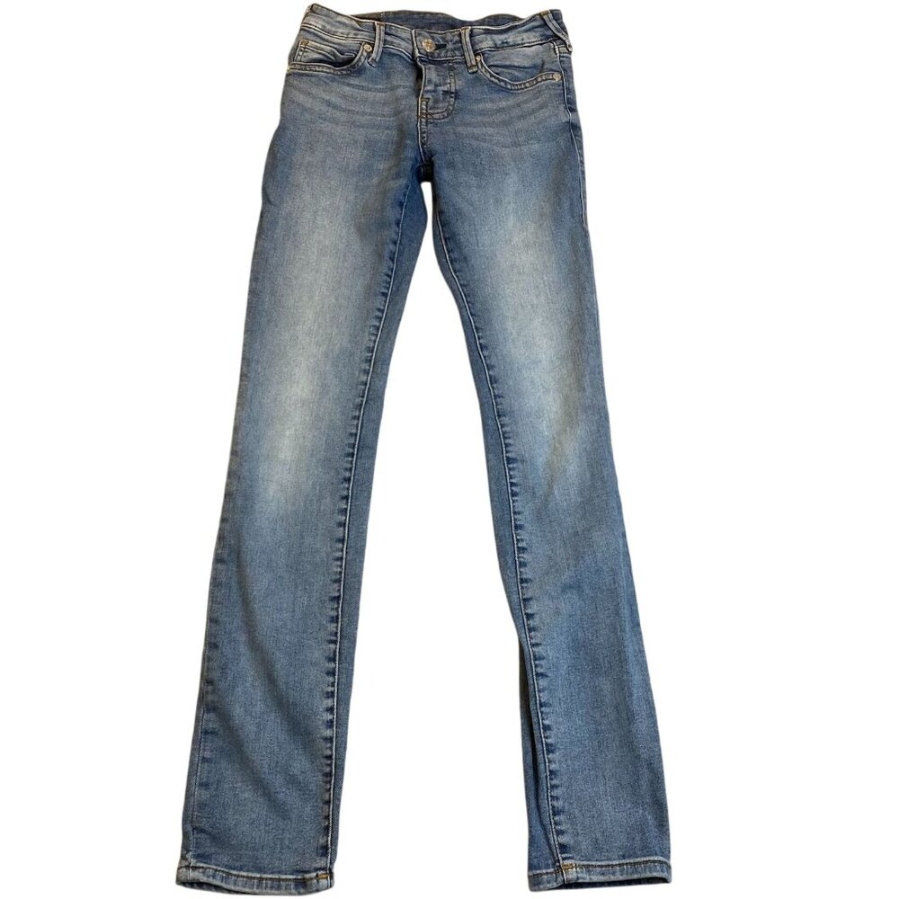 True Religion Womans Jeans Size 25 Stella Mid Rise Skinny Blue Denim Cotton Stre